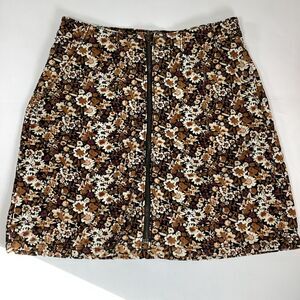 Arizona Jeans Co Fall Corduroy Mini Skirt Womens 3 Brown Floral Print Zip Front